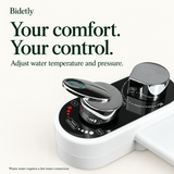Bidetly temperature and pressure controls; warm water requires a hot-water connection