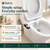 Bidetly installed beneath a toilet seat