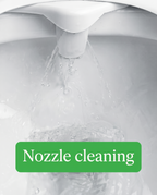 The bidet nozzle rinsing itself with fresh water before use